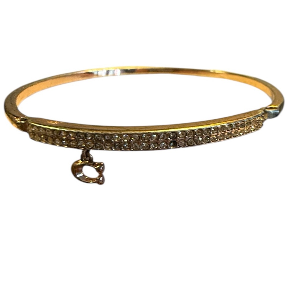 Coach Signature Rose Gold Pave Bangle with 'C' Charm